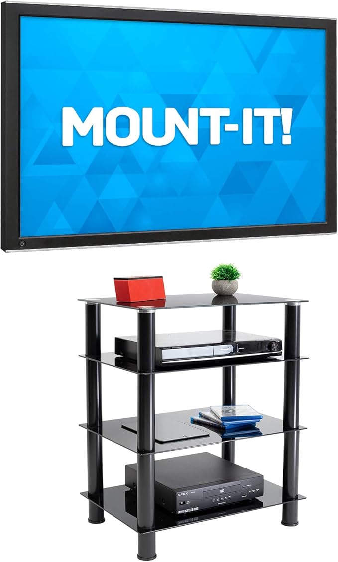 Mount-It! Tempered Glass AV Component Media Stand, Audio Tower and Media Center - Image 4