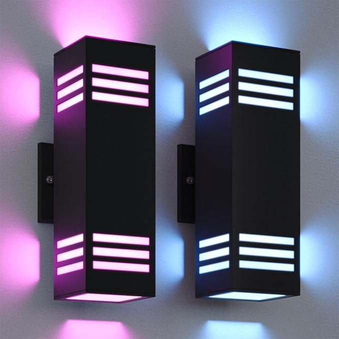 rosykite Smart Outdoor Sconce Lights 2 Pack, Up Down Wall Porch Lights RGB by RosykiteBuyNow
