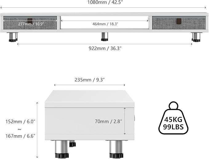 Fenge Dual Monitor Stand with 2 Drawers, 42.5 Inches Large Computer Riser - Image 3