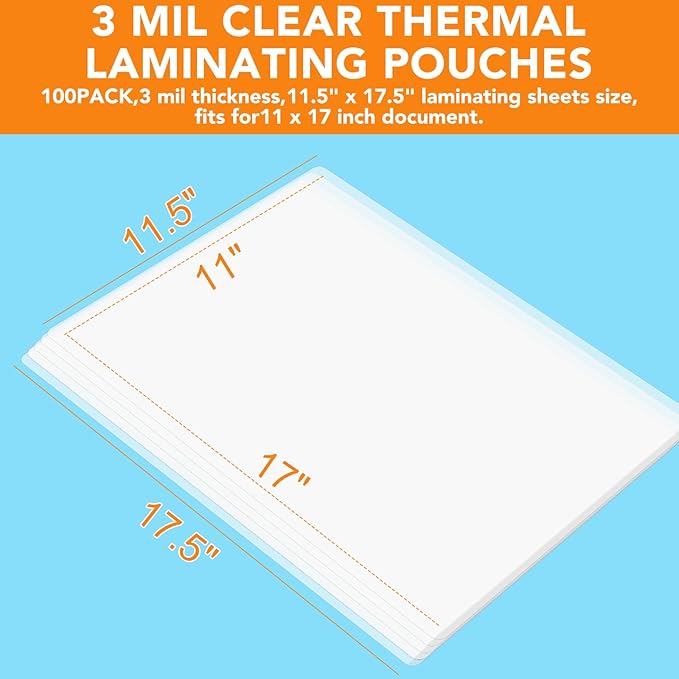 CAREGY 100 Pack Laminating Sheets, Hold 11 x 17 Inch Sheet, 3 Mil Clear Thermal - Image 2