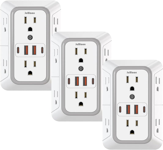 3 Pack Surge Protector Outlet Extender, 6 Outlet Splitter
