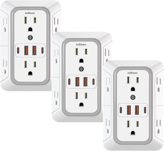 3 Pack Surge Protector Outlet Extender, 6 Outlet Splitter by JcBlaon