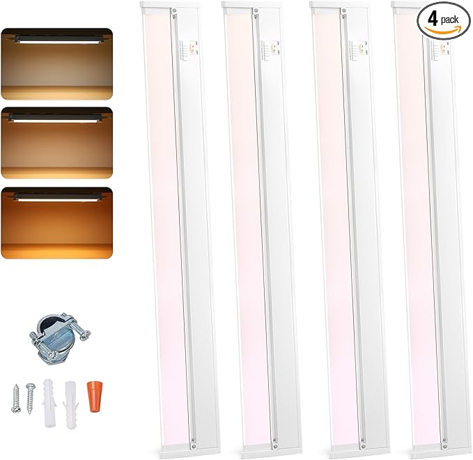 24" 4Pack Hardwired Under Cabinet LED Light Plug in, 16W 1200LM, Rotatable 45° by HOME