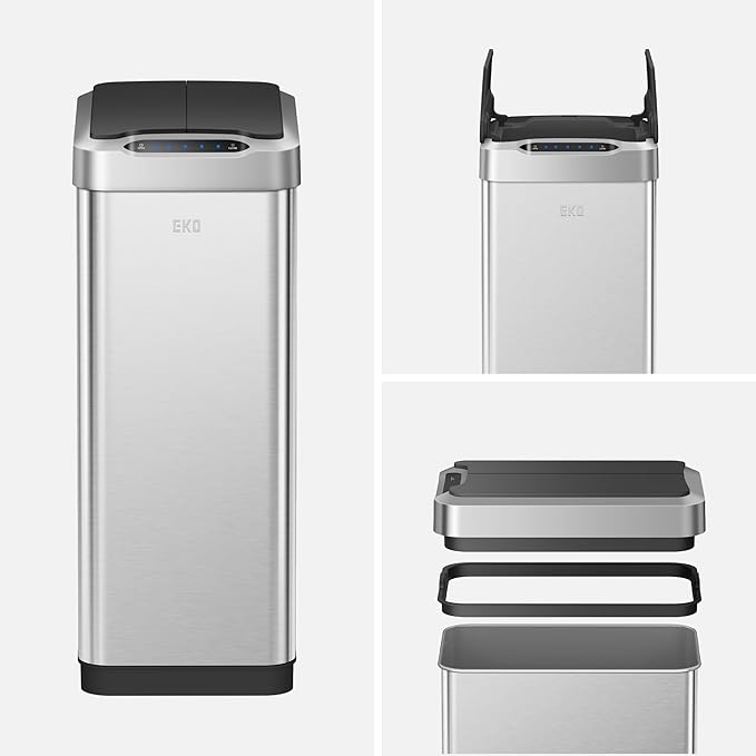 EKO Phantom-T 50 Liter / 13.2 Gallon Vertical Motion Sensor Trash Can, Brushed - Image 9