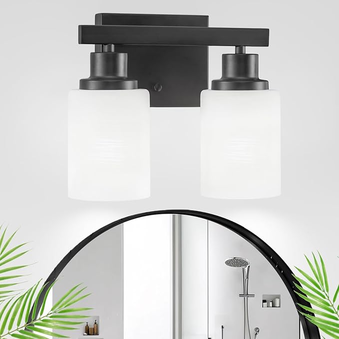 DIKAIDA Bathroom Light Fixtures Over Mirror, 2-Light Modern Matte Black Vanity by DIKAIDALights