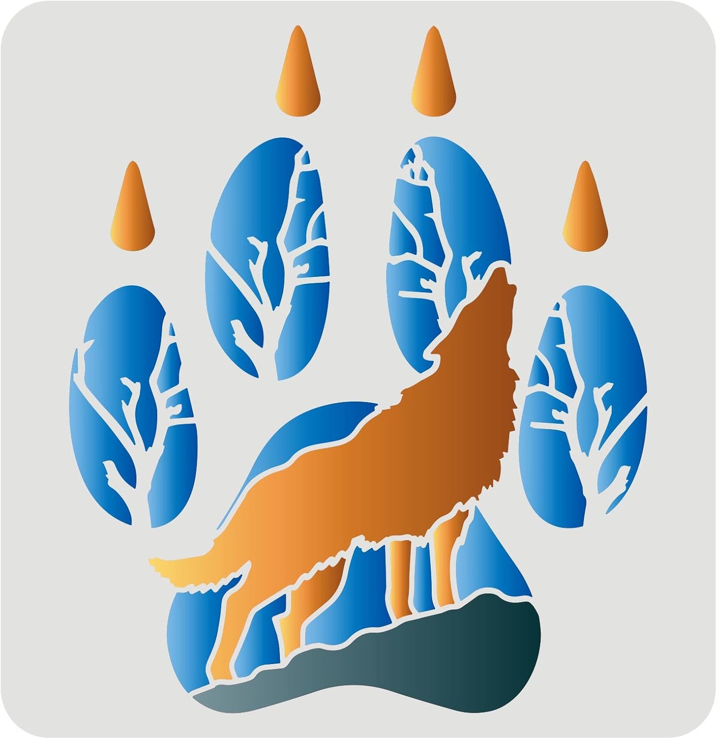 FINGERINSPIRE Wolf Paw Stencils 11.8x11.8inch Reusable Wolf Howl Drawing Stencils Wolves Stencil for DIY Craft Animal Foot Print Stencil for Painting on Wood, Floor, Furniture, Wall and Paper