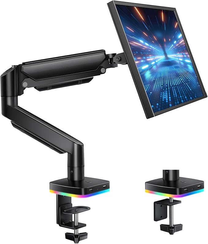 RGB Single Monitor Stand, Gas Spring Monitor Arm by HChookclasp