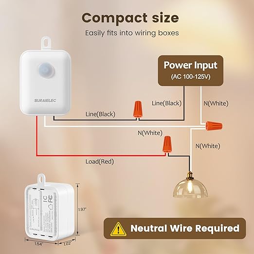 SURAIELEC Wireless Light Switch and Receiver Kit, Single Pole, RF 100 Feet - Image 5