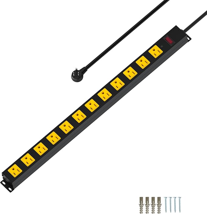 Metal 12 Outlet Mountable Power Strip, Surge Protector Heavy Duty Cord Wide by Unknown