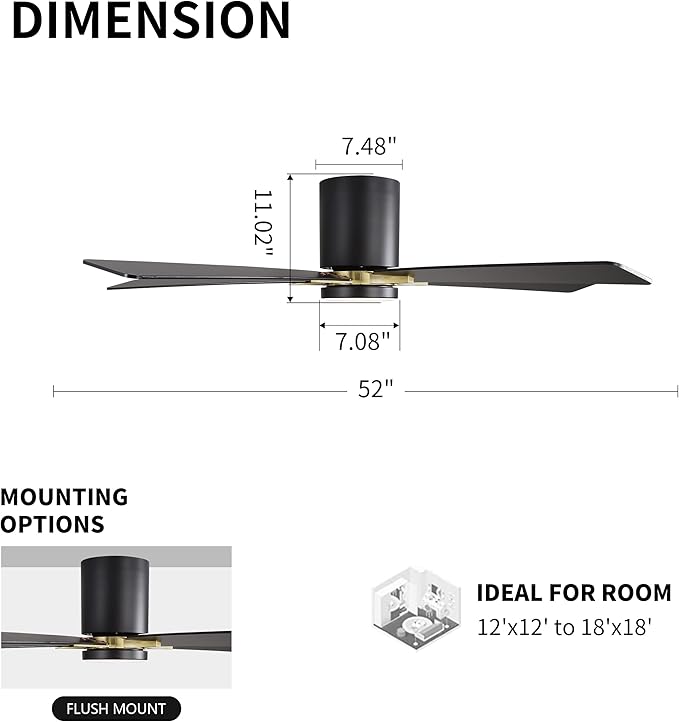 WINGBO 52" DC Flush Mount Ceiling Fan - Image 4