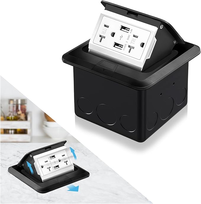 Vagueior Recessed Floor Electrical Outlet Kit, Waterproof Electrical Outlet by Vagueior