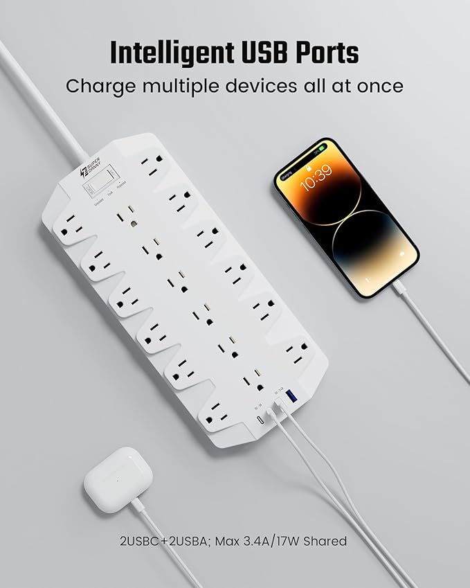 Power Strip Surge Protector, SUPERDANNY 18 Outlets - Image 4