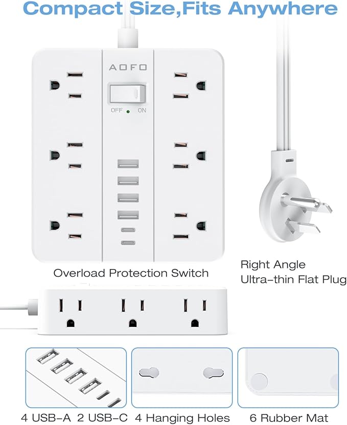 AOFO 15FT Surge Protector Power Strip, 12 AC Outlets - Image 7