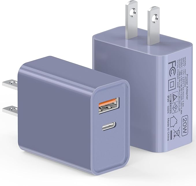 USB-C Wall Charger, 20W Dual Port QC+PD3.0 Power Adapter, Double Fast Plug by LCGENS