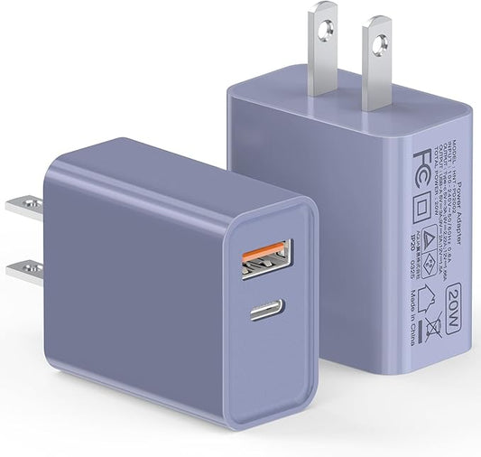 USB-C Wall Charger, 20W Dual Port QC+PD3.0 Power Adapter, Double Fast Plug by LCGENS