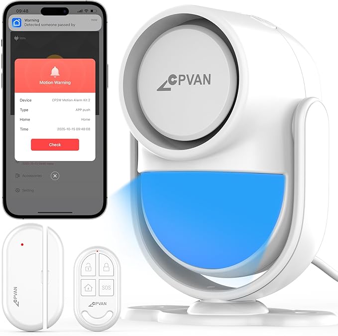 CPVAN WiFi Motion Sensor Alarm, 125dB Wireless DIY Smart PIR Motion Detector by CPVAN