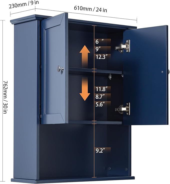 Bathroom Wall Cabinet Navy Blue Over Toilet Storage Cabinets 24x30 in Above - Image 3