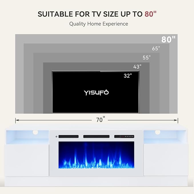 YISUFO 70" TV Stand with 36" Electric Fireplace, Large Modern Media - Image 6