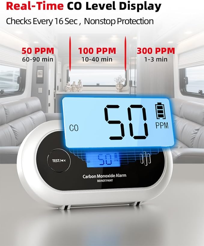 KIMROG 10-Year Battery Carbon Monoxide Detector, Portable Travel CO Detector - Image 3