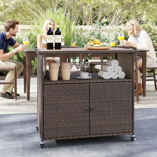 happygrill outdoor storage cabinet with wheels, pe rattan, main product view