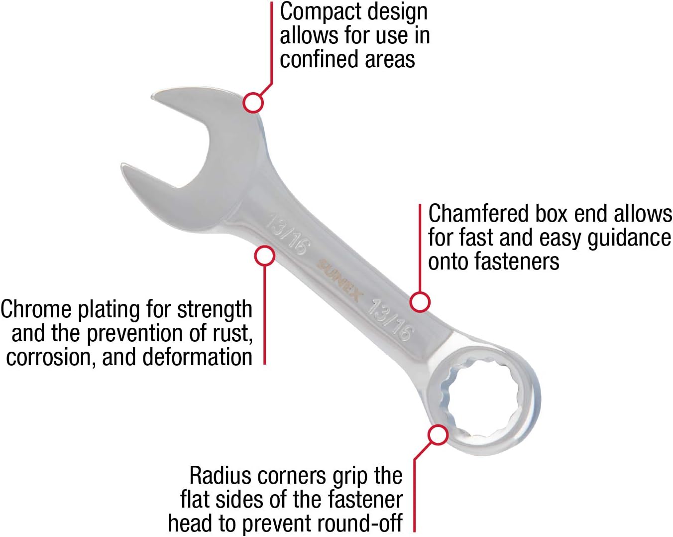 Sunex Tools 9930 SAE Stubby Combination Wrench Set, 3/8-Inch - 15/15-Inch, 11-Piece