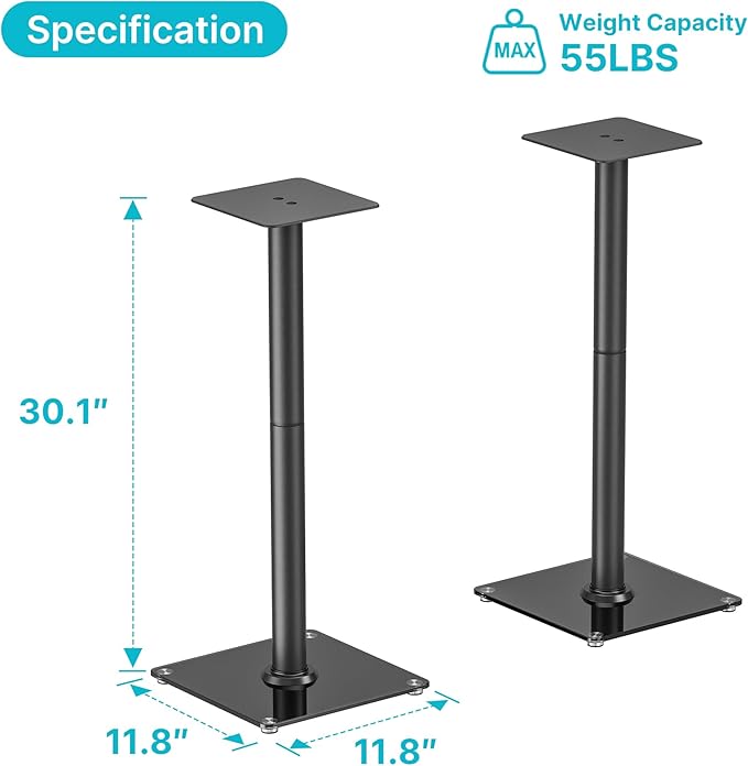 PEGZONE Speaker Stands Pair for Surround Sound, 55 LBS Capacity, 30.1 inch - Image 9
