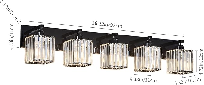FDPBY Modern Bathroom Vanity Light 5-Lights Plating Black Crystal Bathroom Wall - Image 5