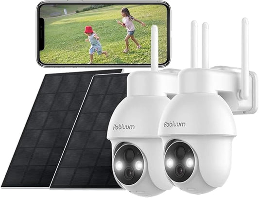 【2K】 Solar Security Cameras Outdoor Wireless, 2 Pack Outdoor Camera Wireless by RebluumSecurity