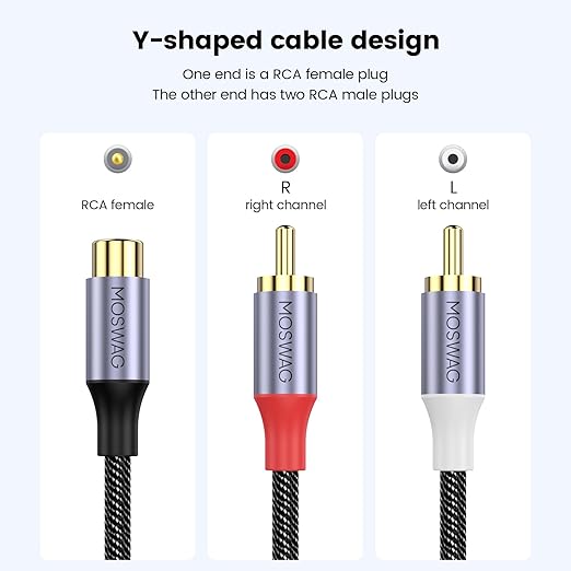 MOSWAG RCA Splitter, 1 Female to 2 Male, RCA Y Splitter Audio Video Cable - Image 4
