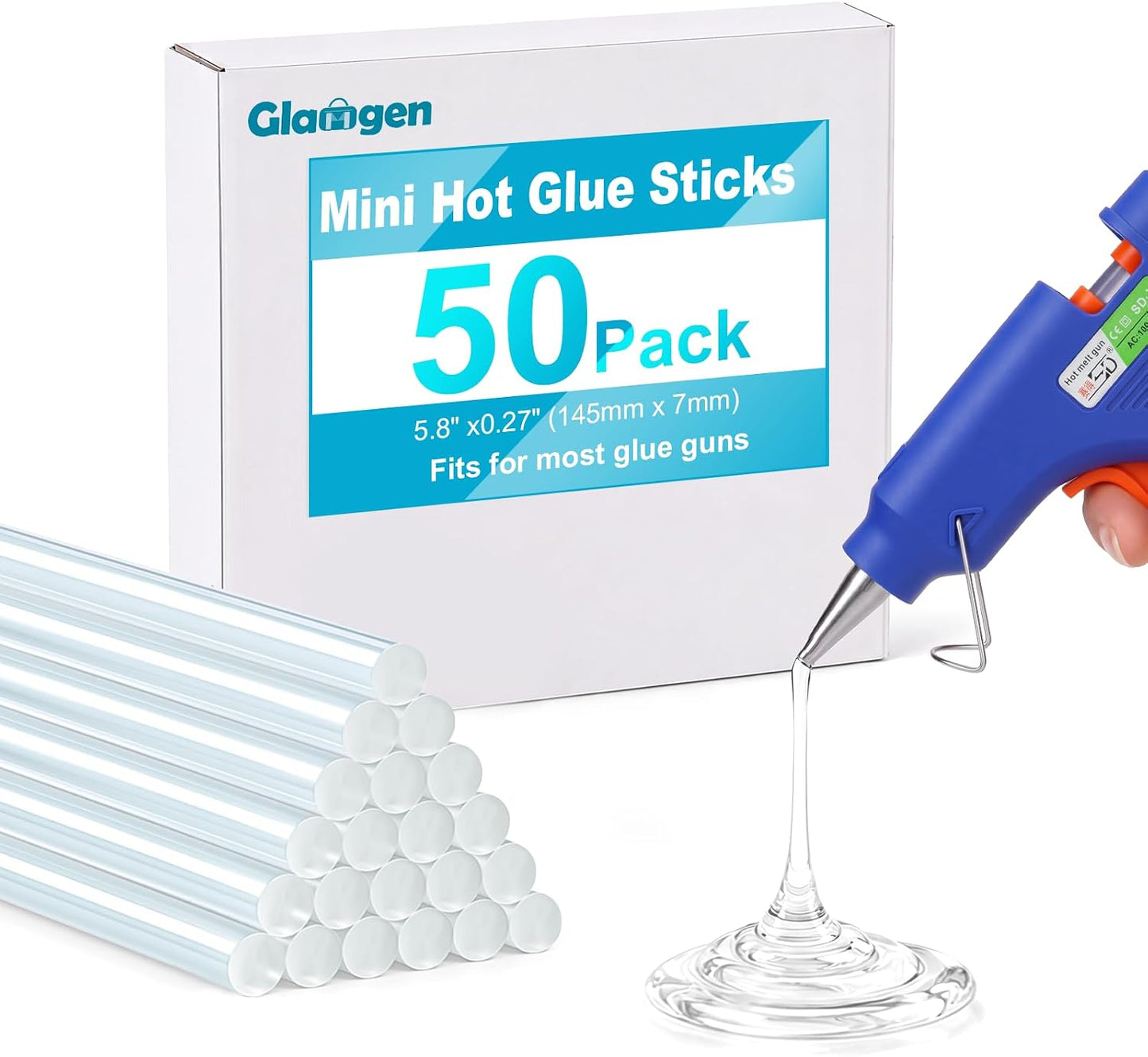 Mini Hot Glue Sticks for Glue Guns, 50-Piece Hot Glues Stick, 5.8" Long x 0.27" Diameter, Small Size, Versatile for Crafts, DIY Home Decor and Gluing Projects