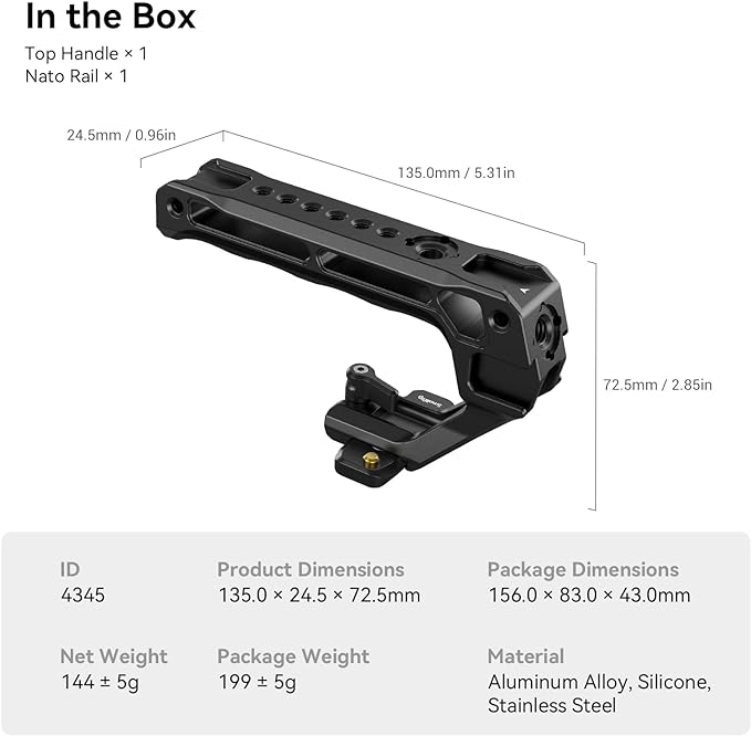 SmallRig Lightweight NATO Top Handle, Quick Release NATO Grip w/NATO Rail - Image 6