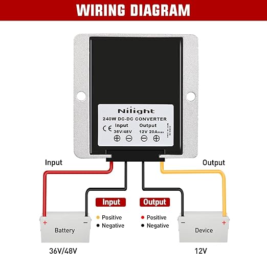 Nilight 48V 36V to 12V Voltage Converter 240W 20A Regulator Step Down to 12VDC - Image 3