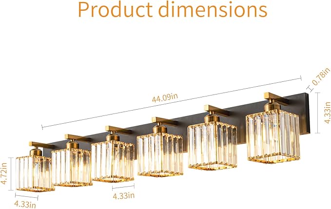 FDPBY Modern Bathroom Vanity Light 6-Lights Black Gold Crystal Bathroom Wall - Image 5
