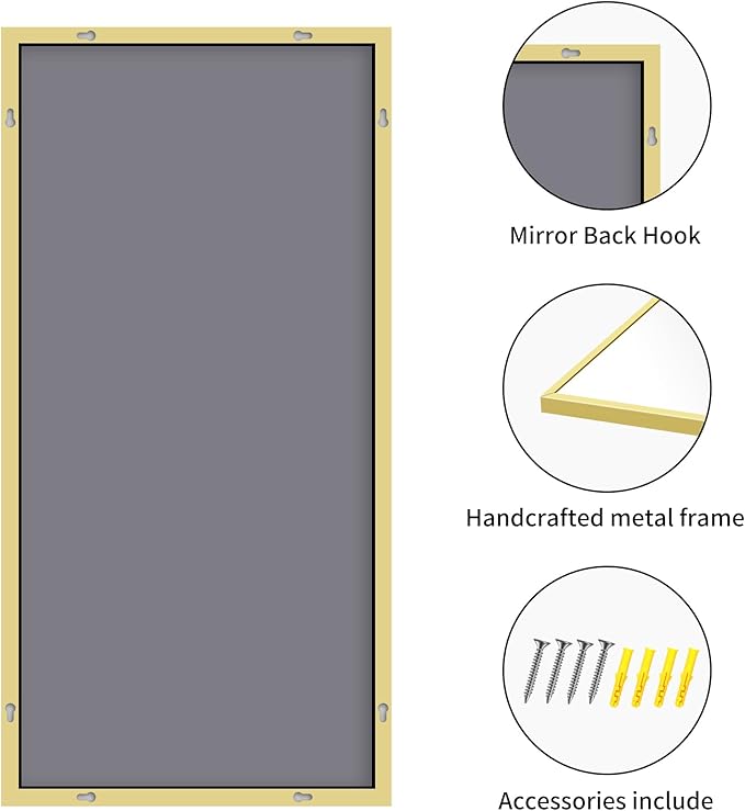 48x24In Gold Bathroom Mirror for Wall, Brushed Gold Rectangle Mirrors - Image 9