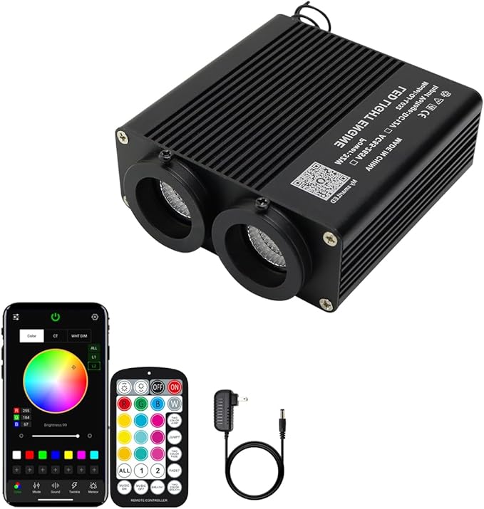 AZIMOM Dual Color 32W Sound Activated Fiber Optic Light Source RGBW Light Box by AZIMOM