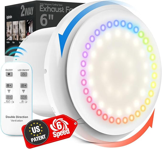 6" Bathroom Exhaust Fan with Light, 10 RGB Lights Upgraded 2 Way 6 Speed by RUBBUL