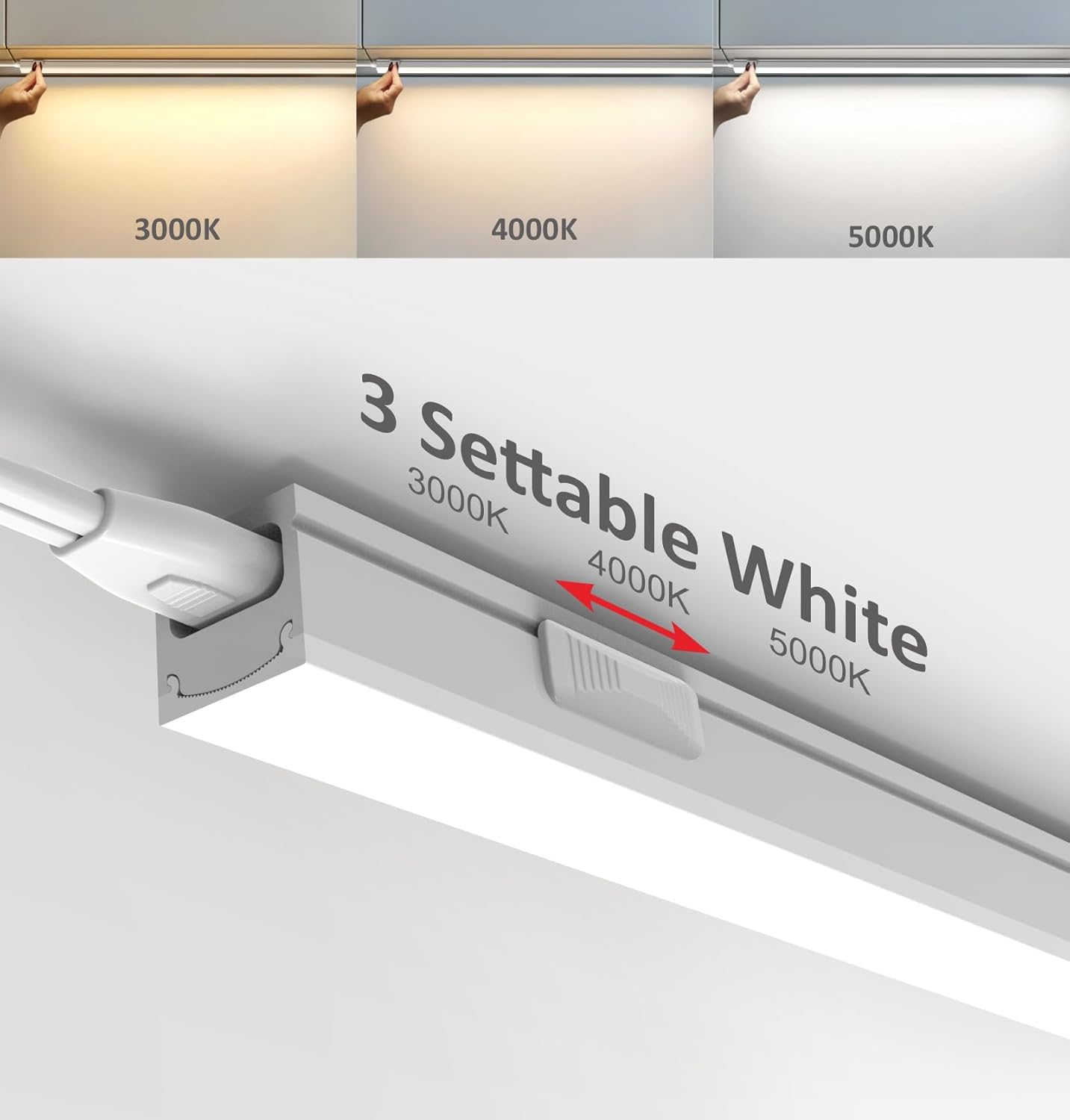 Leetdud Under Cabinet Lighting Plug in, 16 Inch 1 Pc, Linkable AC120V 3CCT 3000K/4000K/5000K Ultra Slim, LED Under Cabinet Lights for Counter Light, Kitchen, Shelf, Sink, Workshop, Desk, White