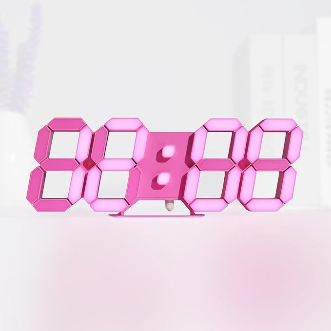 KOSUMOSU Pink LED Clock 3D Wall Clock 9.7" Table Clock by KOSUMOSUTECHNOLOGY
