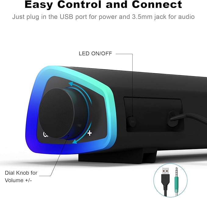 SOULION R30 Computer Speakers, USB Powered PC Speaker, Colorful LED Lights - Image 5