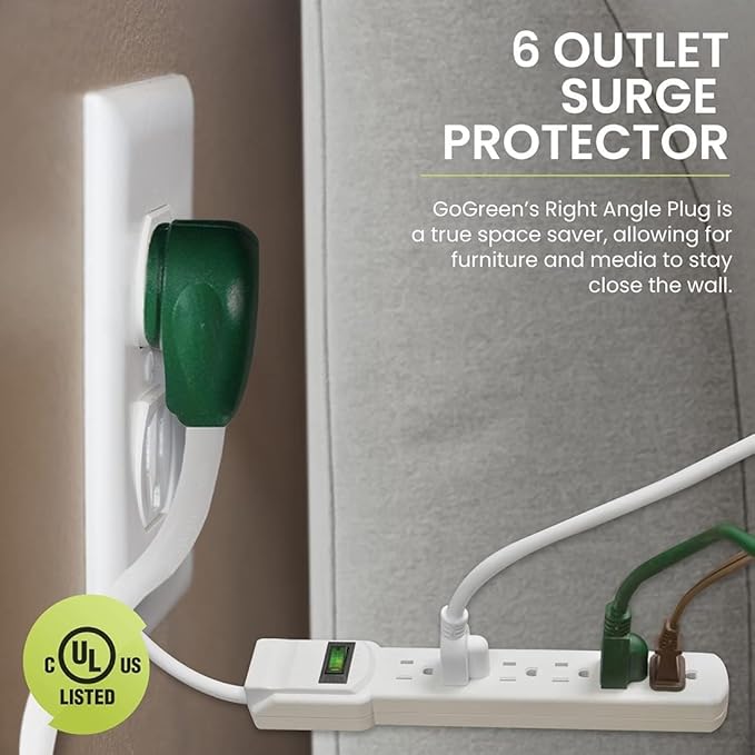 GoGreen Power Inc. 6 Outlet Surge Protector, 12FT Cord, 2 Pack - Image 3