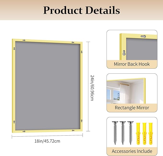 Gold Bathroom Mirror for Wall, 18x24 Inch Rectangle Mirror - Image 5