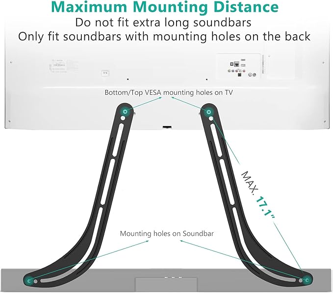 WALI Sound Bar Mount Bracket for Mounting Above or Under TV, Fits 32 to 70 inch - Image 3