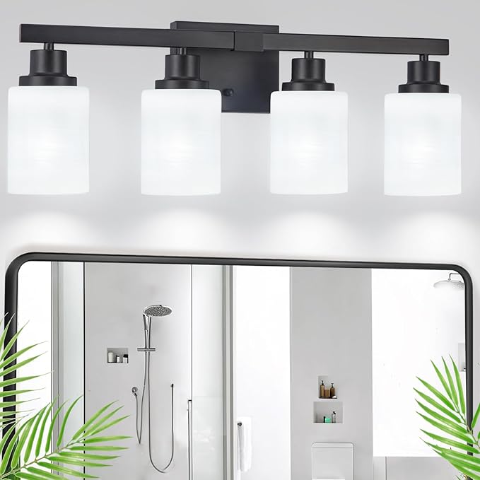 DIKAIDA Bathroom Light Fixtures, 4-Light Matte Black Bathroom Vanity Lights by DIKAIDALights