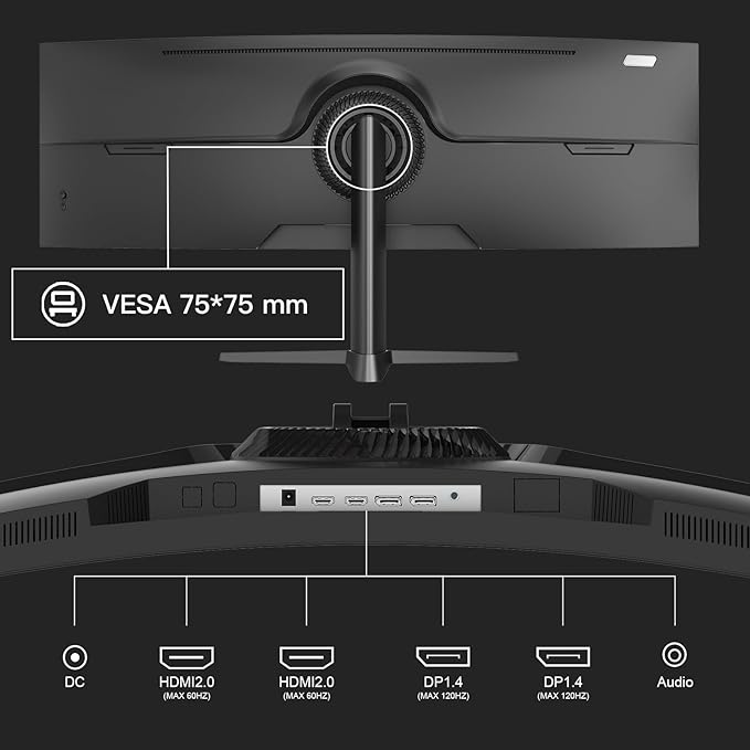 Amzfast 49 Inch Curved Monitor 120Hz DQHD 5120x1440p Ultrawide Gaming Monitor - Image 10