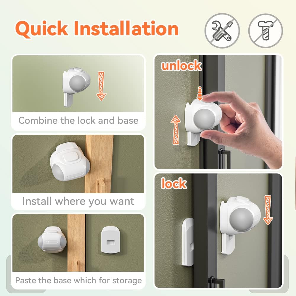 SAFELON 2 PCS Baby Safety Sliding Window Lock, Childproof Patio Closet Door Locks, Easy to Install No Drill