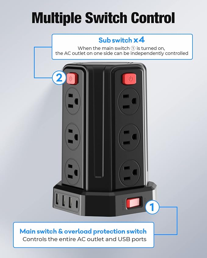 Power Strip Surge Protector, 10 Ft Extension Cord - Image 8