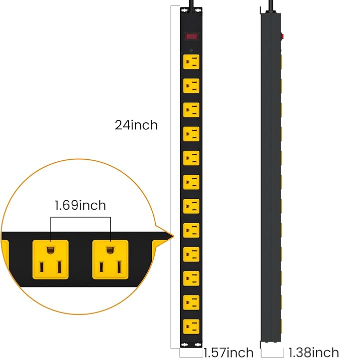 Metal 12 Outlet Mountable Power Strip, Surge Protector Heavy Duty Cord Wide - Image 7