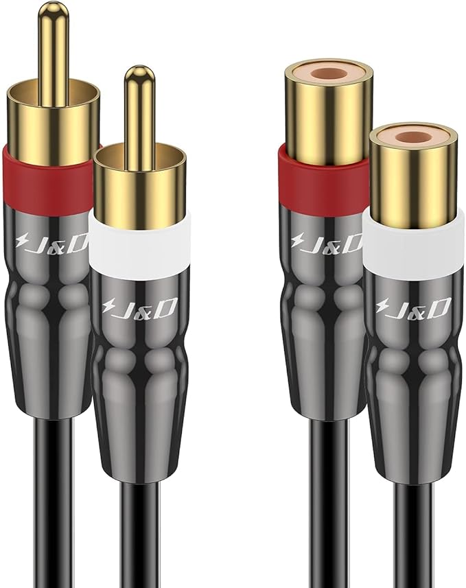 J&D 2 RCA Extension Cable Male to Female, Copper Shell Gold-Plated 2RCA Male to by JDTech