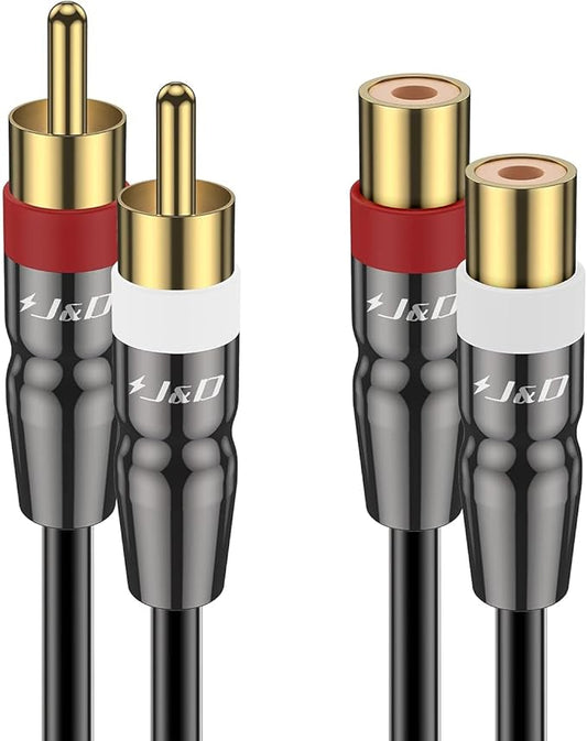 J&D 2 RCA Extension Cable Male to Female, Copper Shell Gold-Plated 2RCA Male to by JDTech