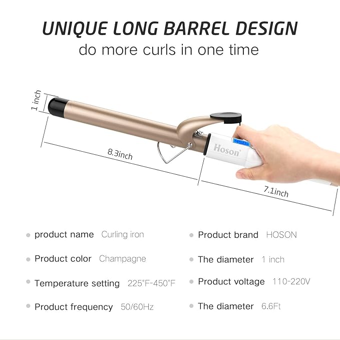 Hoson 1 Inch Curling Iron Professional Ceramic Tourmaline Coating Barrel Hair - Image 6
